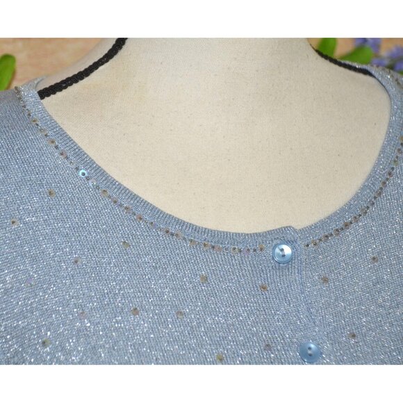 Emma James M Blue & Metallic Silver Sequin 2 Piece Silk Blend Jacket & Tank Top - Picture 7 of 12